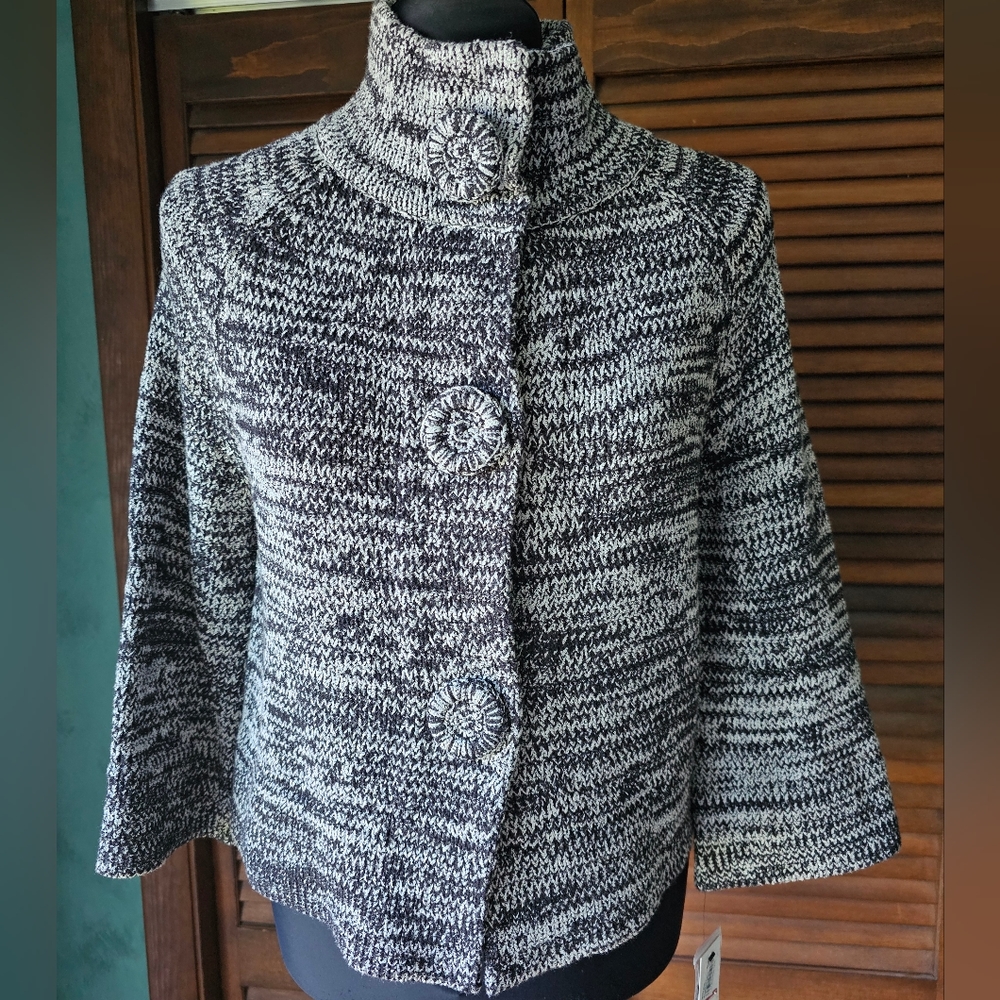 Rafaella 3/4 Sleeve Black Marled Turtleneck Sweater Womens Size Petite Small NWT